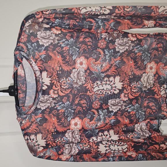 Floral Long Sleeve Sheer Mesh Top with Flared Sleeves - Picture 2 of 4